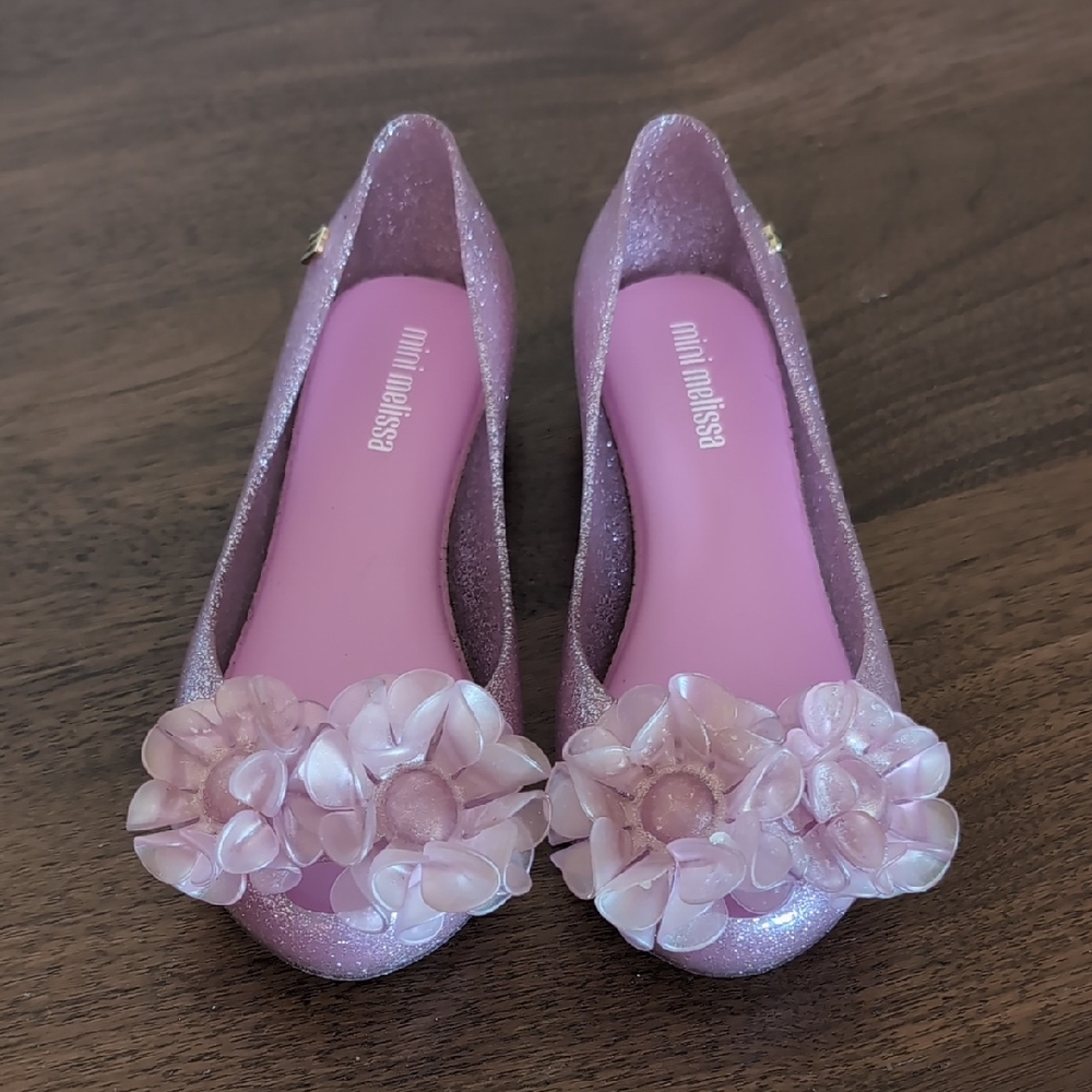 Mini Melissa Ultragirl Springtime Glitter Pink Jelly Flats